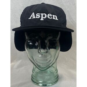 Vintage Aspen Colorado Winter Hat Cap Ear Flaps Black sz Large
